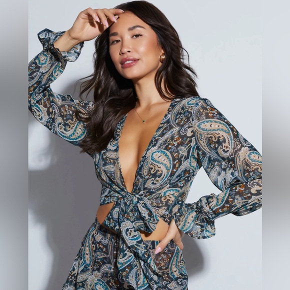 NWT Palisades Paisley Diagonal Tiered Maxi Skirt &  Tie Top Size XS LAST ONE!! - Picture 8 of 10